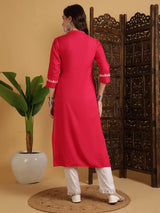 Solid Straight 3/4 Sleeves V-Neck Kurta