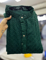 Green Chikankari Kurta Pajama for Men