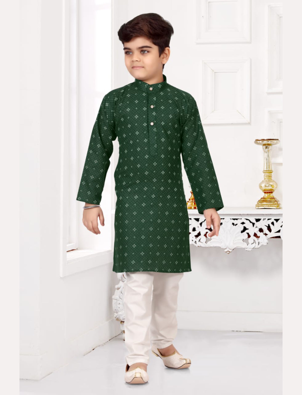Green Printed Kurta Pajama kids