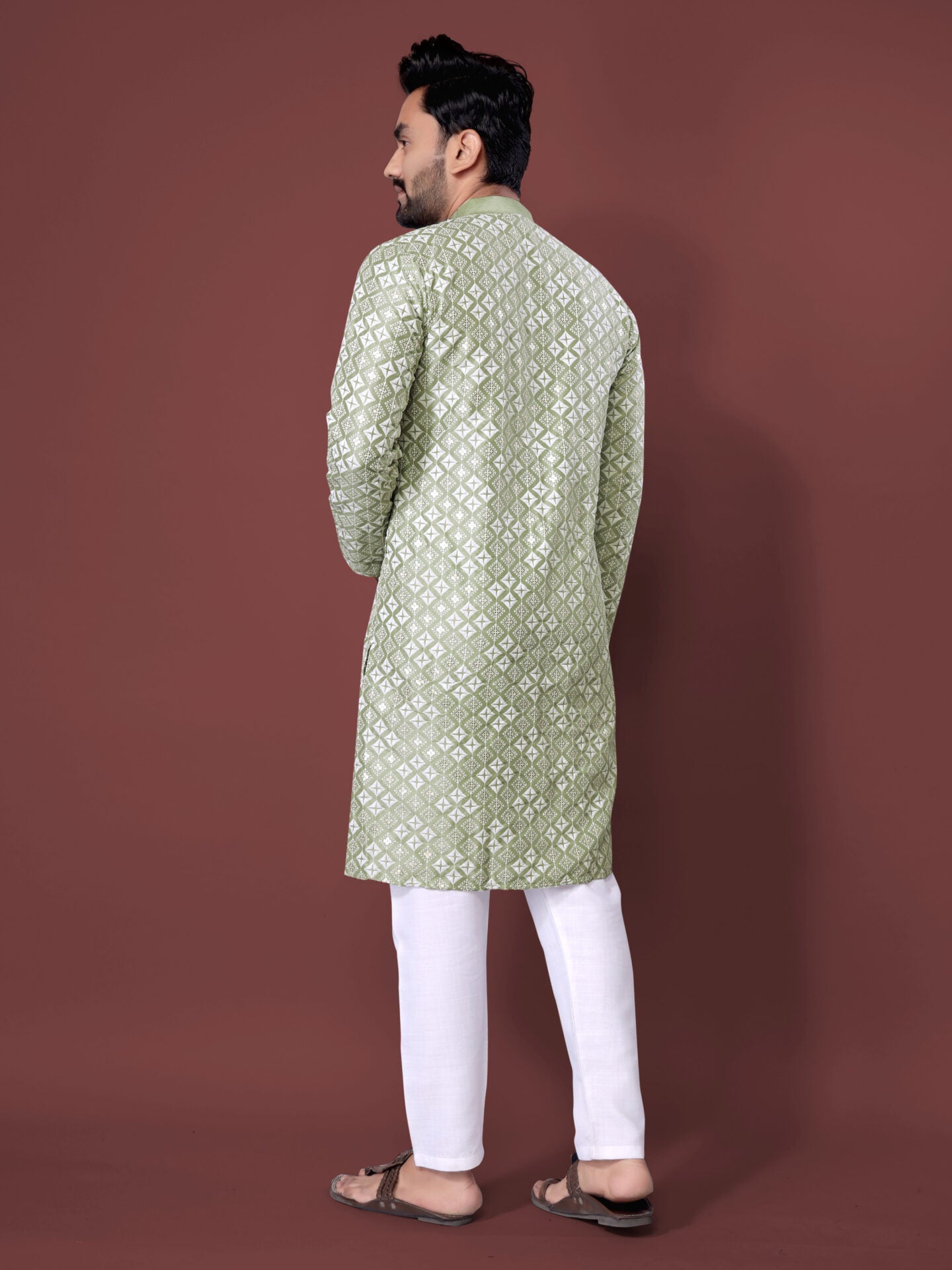 Mint Chikankari Kurta Pajama Men
