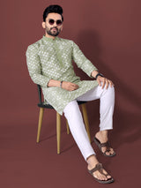 Mint Chikankari Kurta Pajama Men