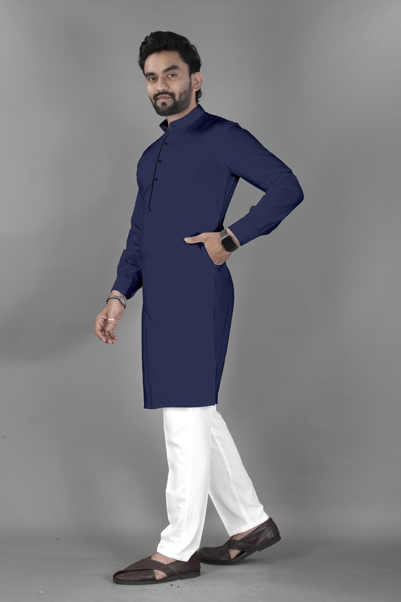Ban Collar Blue Kurta Pajama
