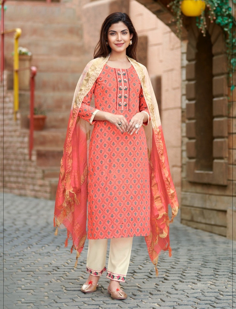 Peach Rayon Suit Women