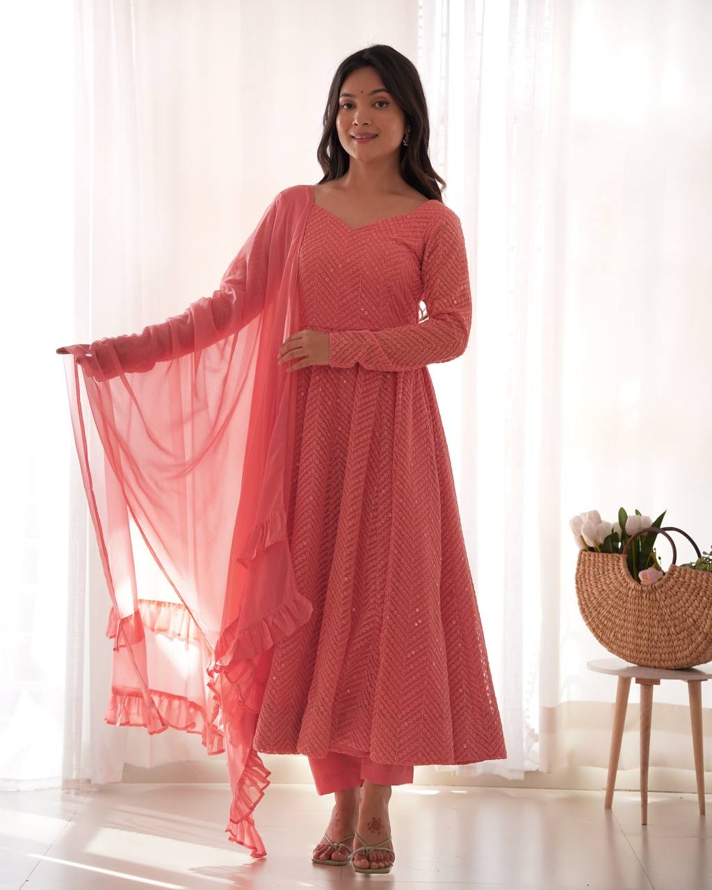 Georgette Lucknowi Anarkali Suit