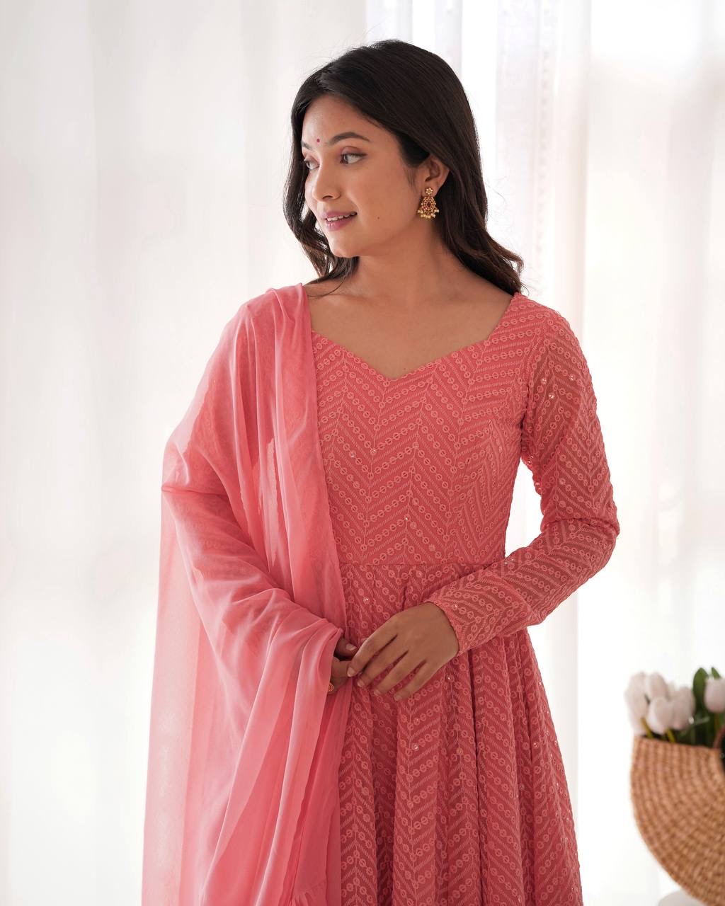 Georgette Lucknowi Anarkali Suit
