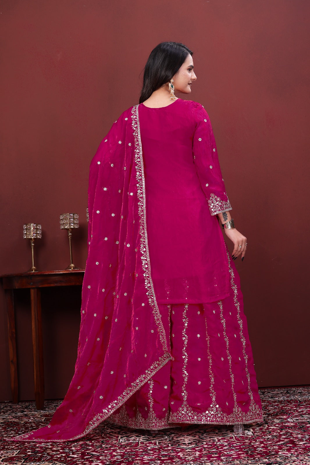 Pink Embroidered Plazo Suit