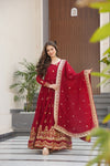 Marron GownWith Embroidery Dupatta