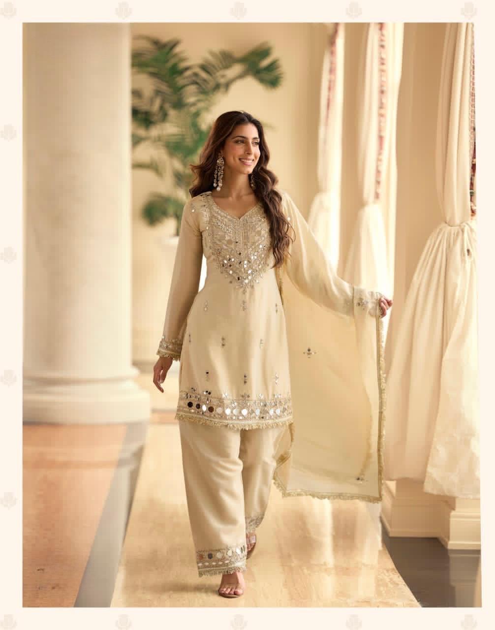 Mirror Work Silk Suit