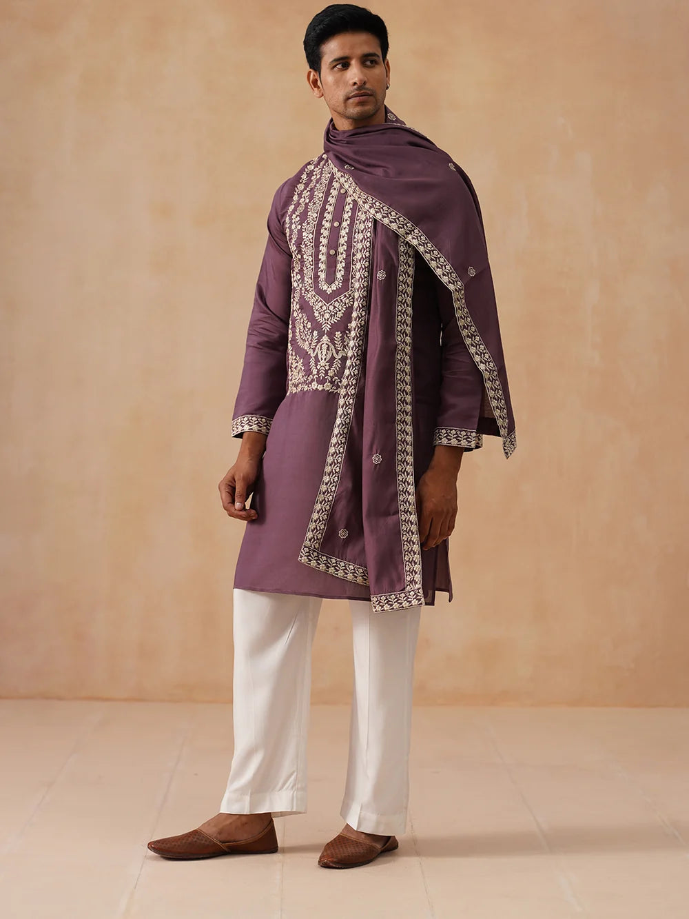 Silk Embroidered Kurta Pant With Shawal