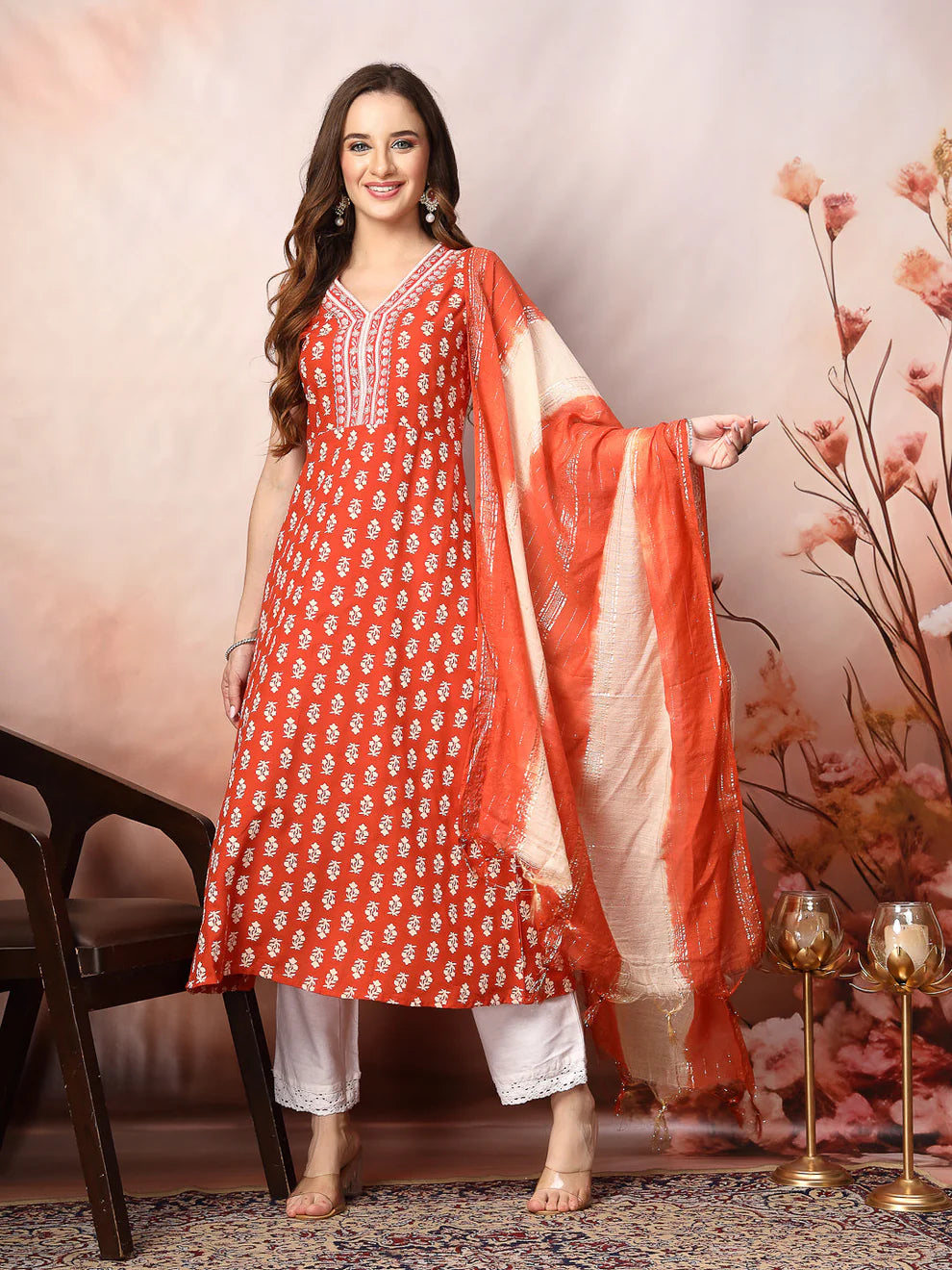 Printed Embroidered Rayon Kurti Set