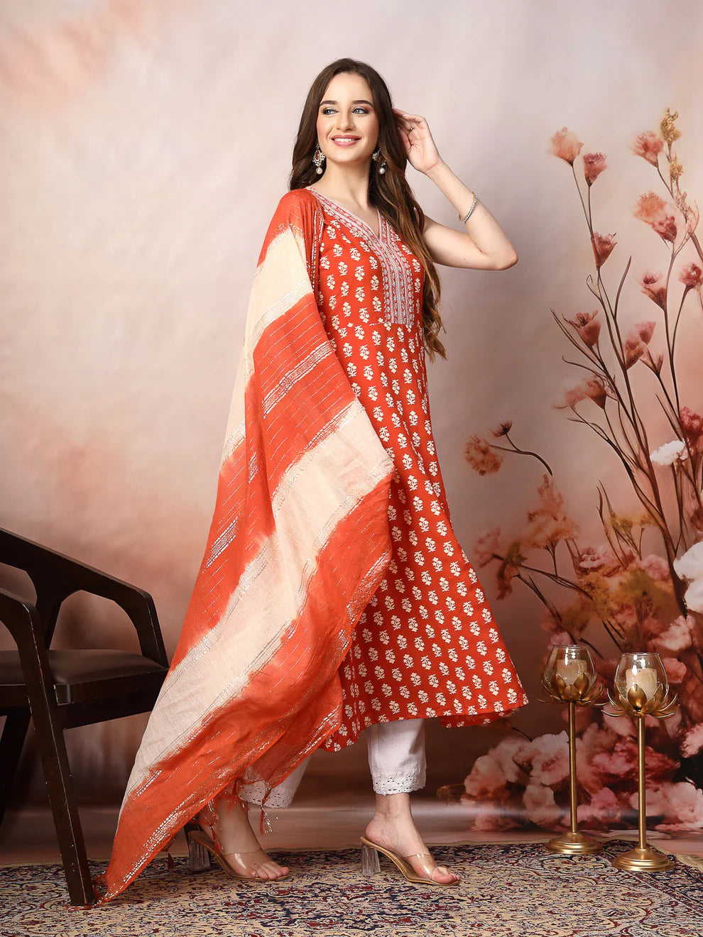 Printed Embroidered Rayon Kurti Set