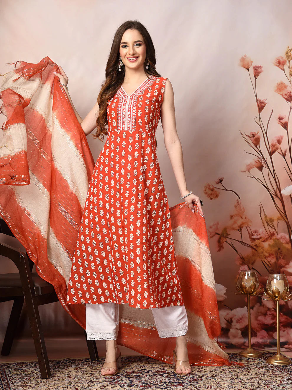 Printed Embroidered Rayon Kurti Set