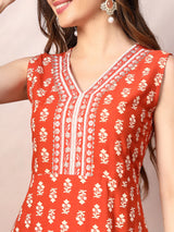 Printed Embroidered Rayon Kurti Set