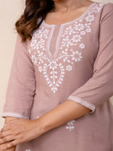Rayon Mauve Embroidered Short Top
