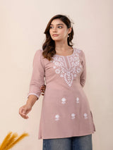 Rayon Mauve Embroidered Short Top