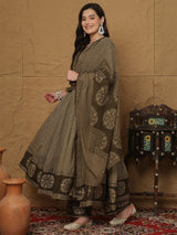 Brown Cotton Anarkali Kurti Set