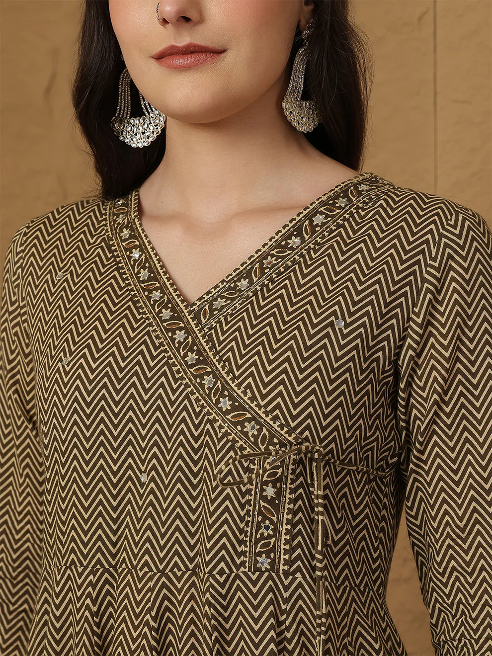 Brown Cotton Anarkali Kurti Set