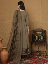 Brown Cotton Anarkali Kurti Set