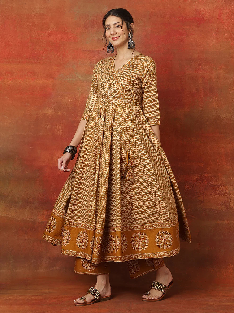 Cotton V-Neck Anarkali Suit