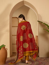 Rayon Mustard Printed Embroidered Suit