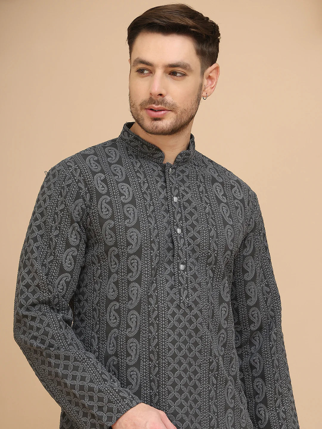 Grey Chikankari Embroidered Kurta