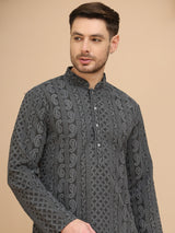 Grey Chikankari Embroidered Kurta