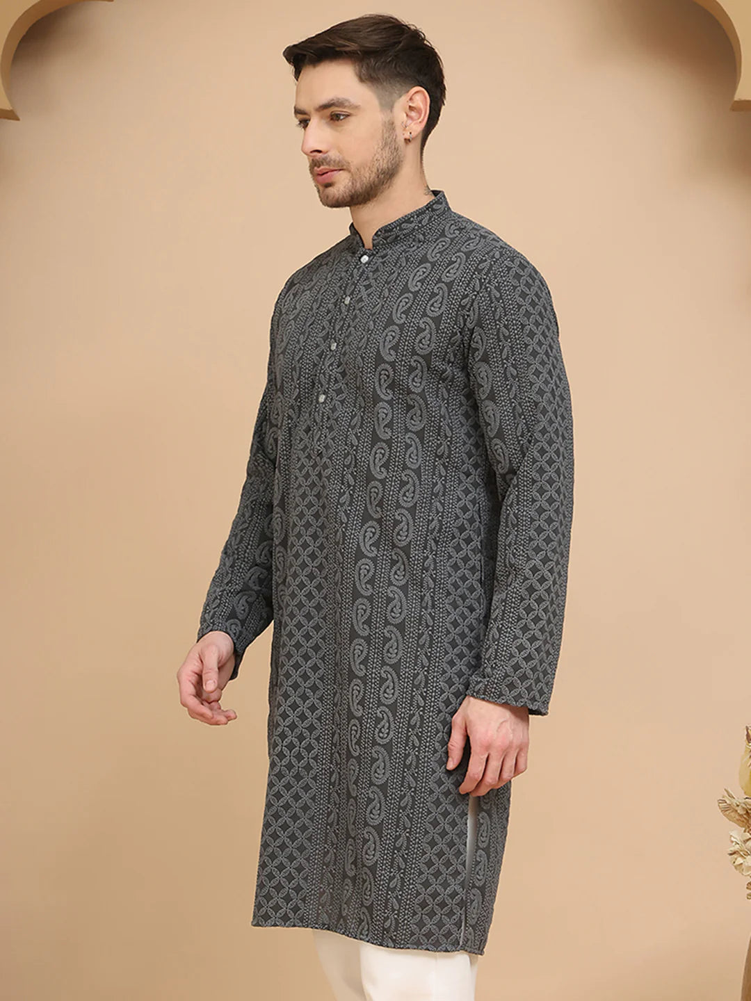 Grey Chikankari Embroidered Kurta