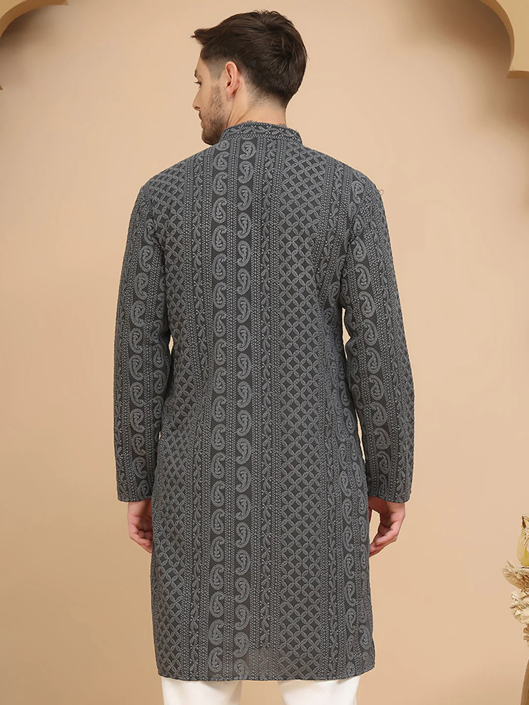 Grey Chikankari Embroidered Kurta