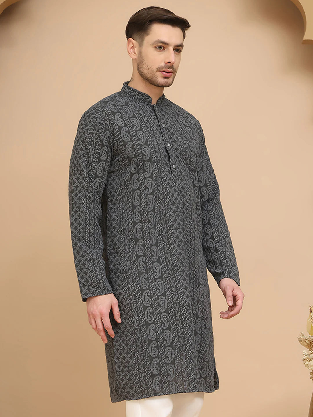 Grey Chikankari Embroidered Kurta