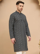 Grey Chikankari Embroidered Kurta