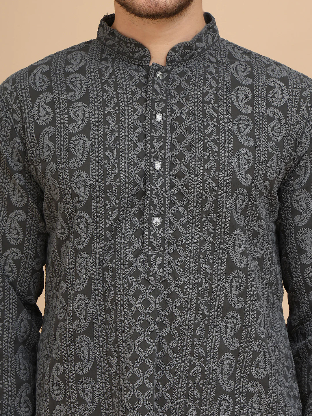 Grey Chikankari Embroidered Kurta