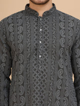 Grey Chikankari Embroidered Kurta