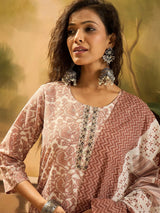 Pink Floral Straight Kurta Set