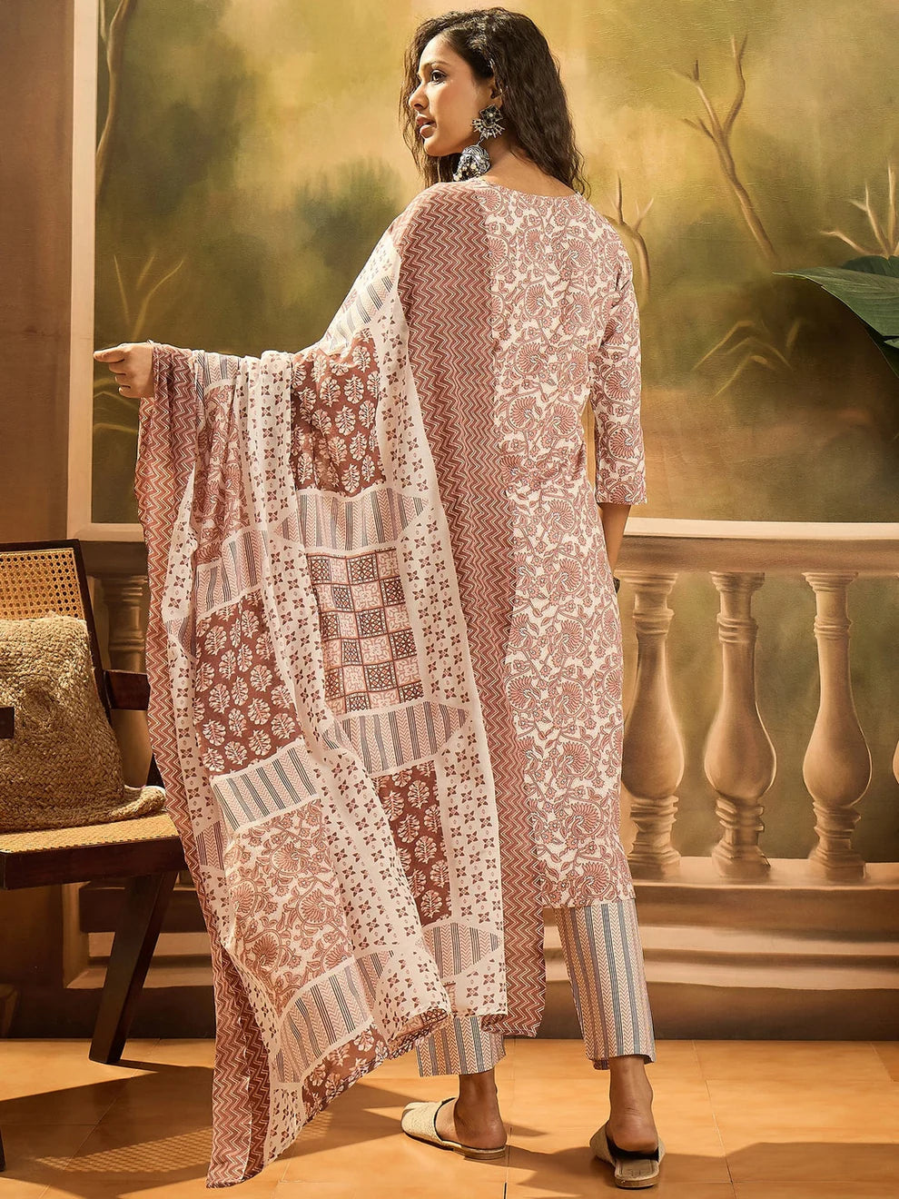 Pink Floral Straight Kurta Set