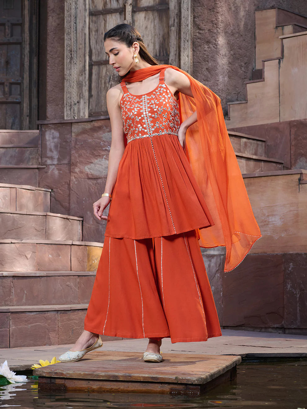 Embroidered Rayon Sharara Set