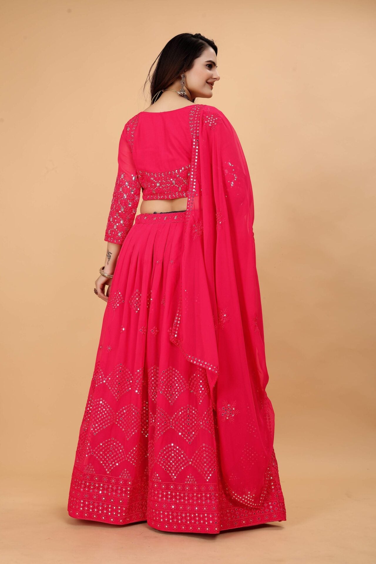 Georgette Pink Lehenga Choli Woman