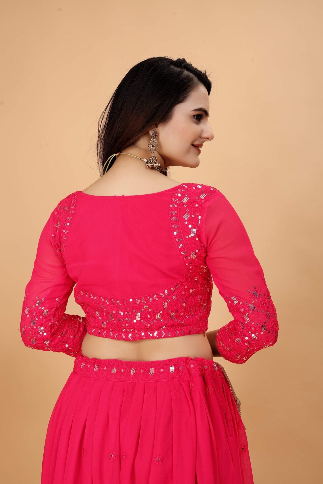 Georgette Pink Lehenga Choli Woman