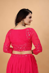 Georgette Pink Lehenga Choli Woman