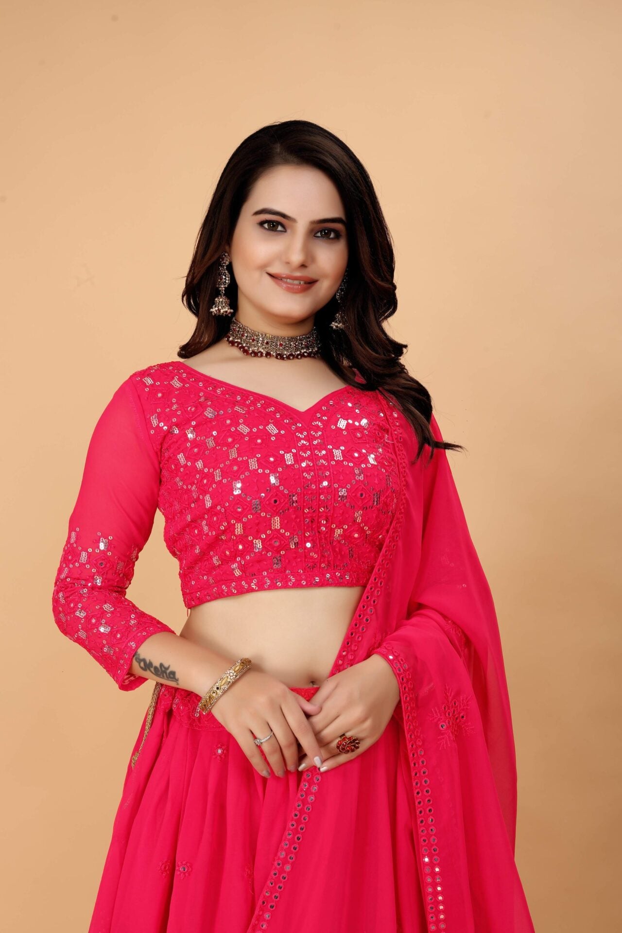 Georgette Pink Lehenga Choli Woman