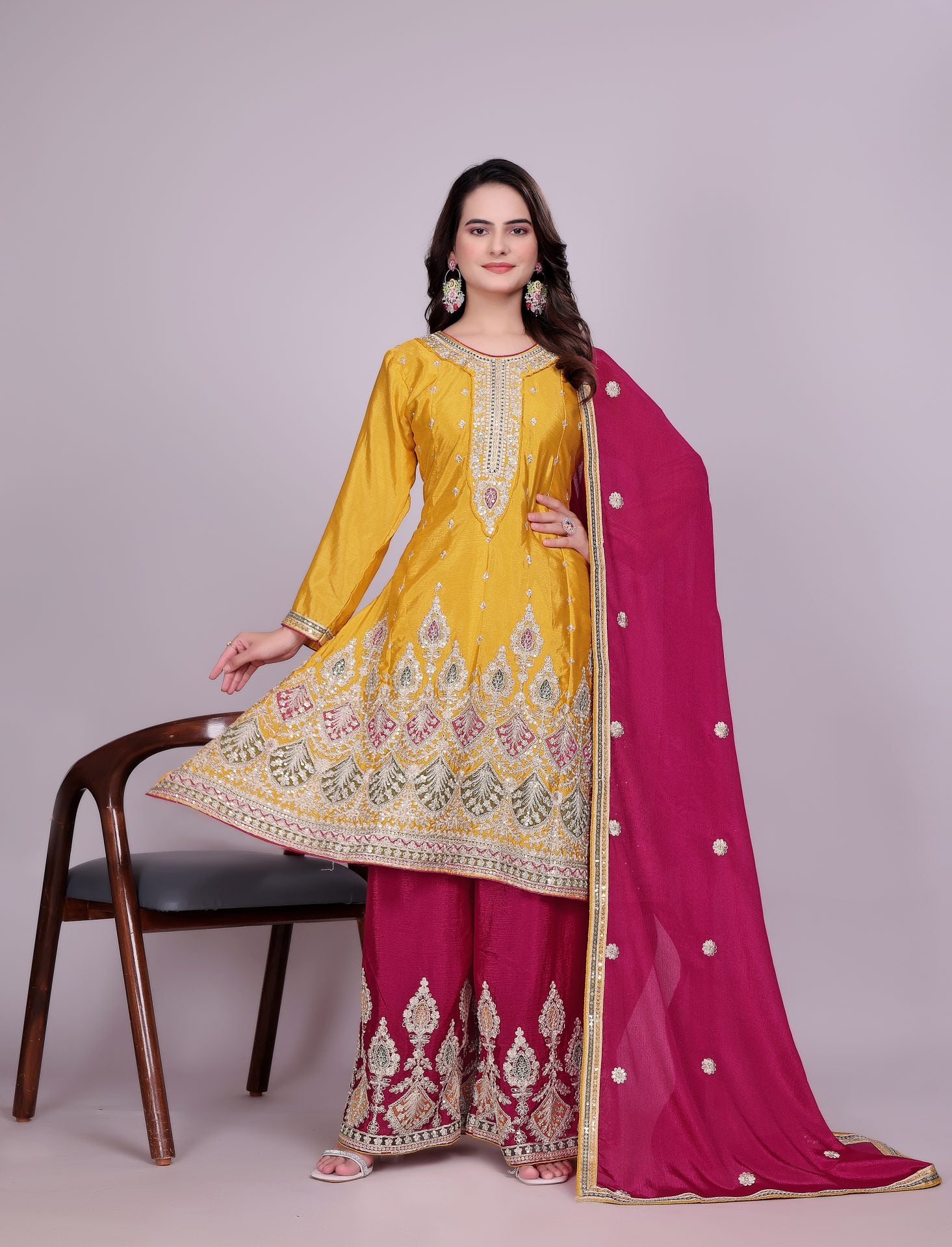 Yellow Embroidered Plazo Suit