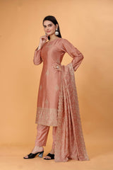 Embroidered Peach Punjabi Salwar Suit with Dupatta