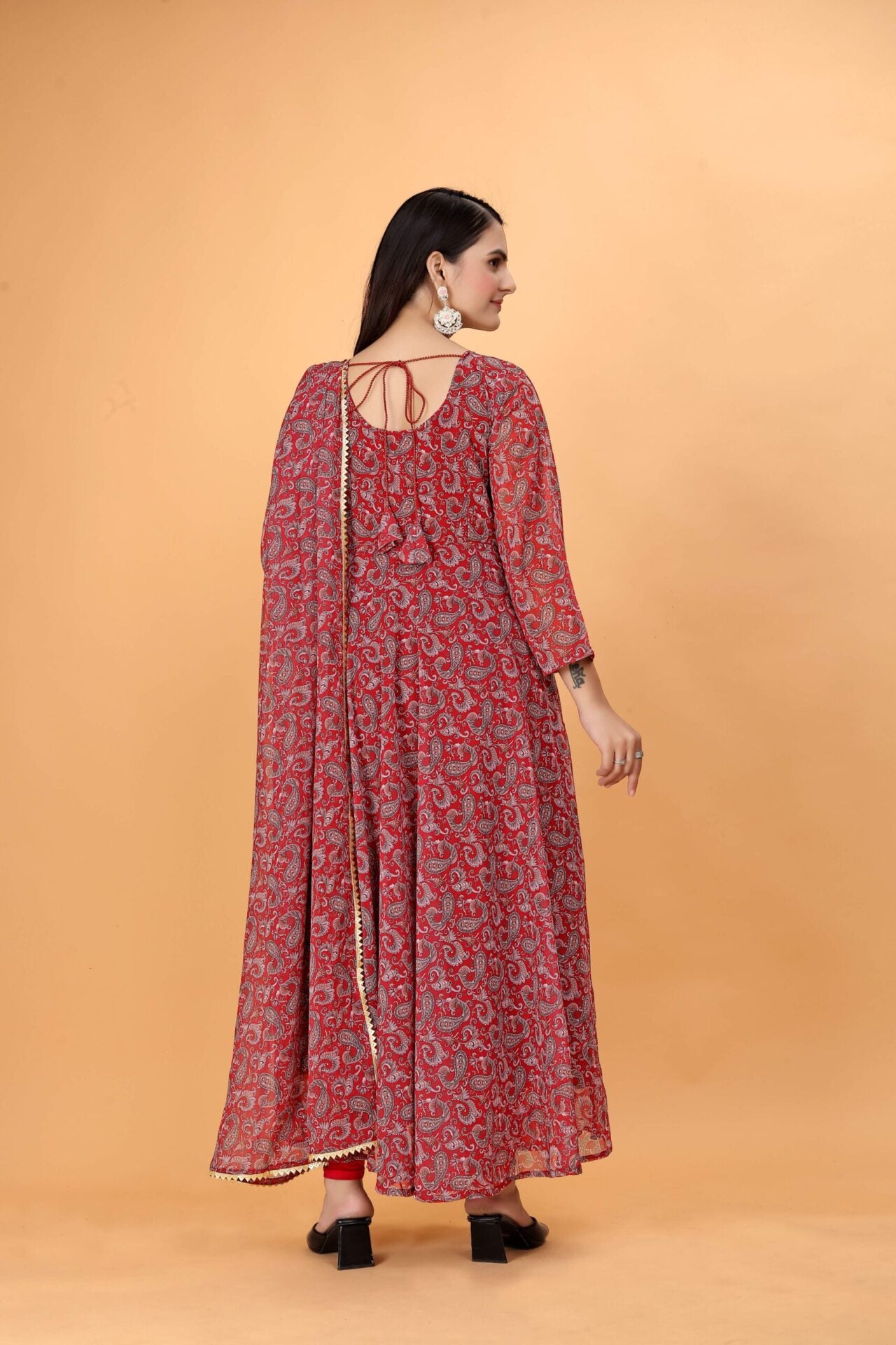 Maroon Anarkali Printed Suit with Dupatta
