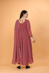 Maroon Anarkali Printed Suit with Dupatta