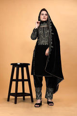 Black Velvet Embroidered Plazo Suit