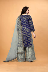 Blue Heavy Embroidered Plazo Suit Women