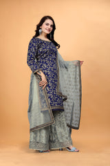 Blue Heavy Embroidered Plazo Suit Women