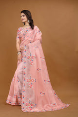 Peach Hand Embroidered Saree