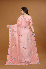 Peach Hand Embroidered Saree