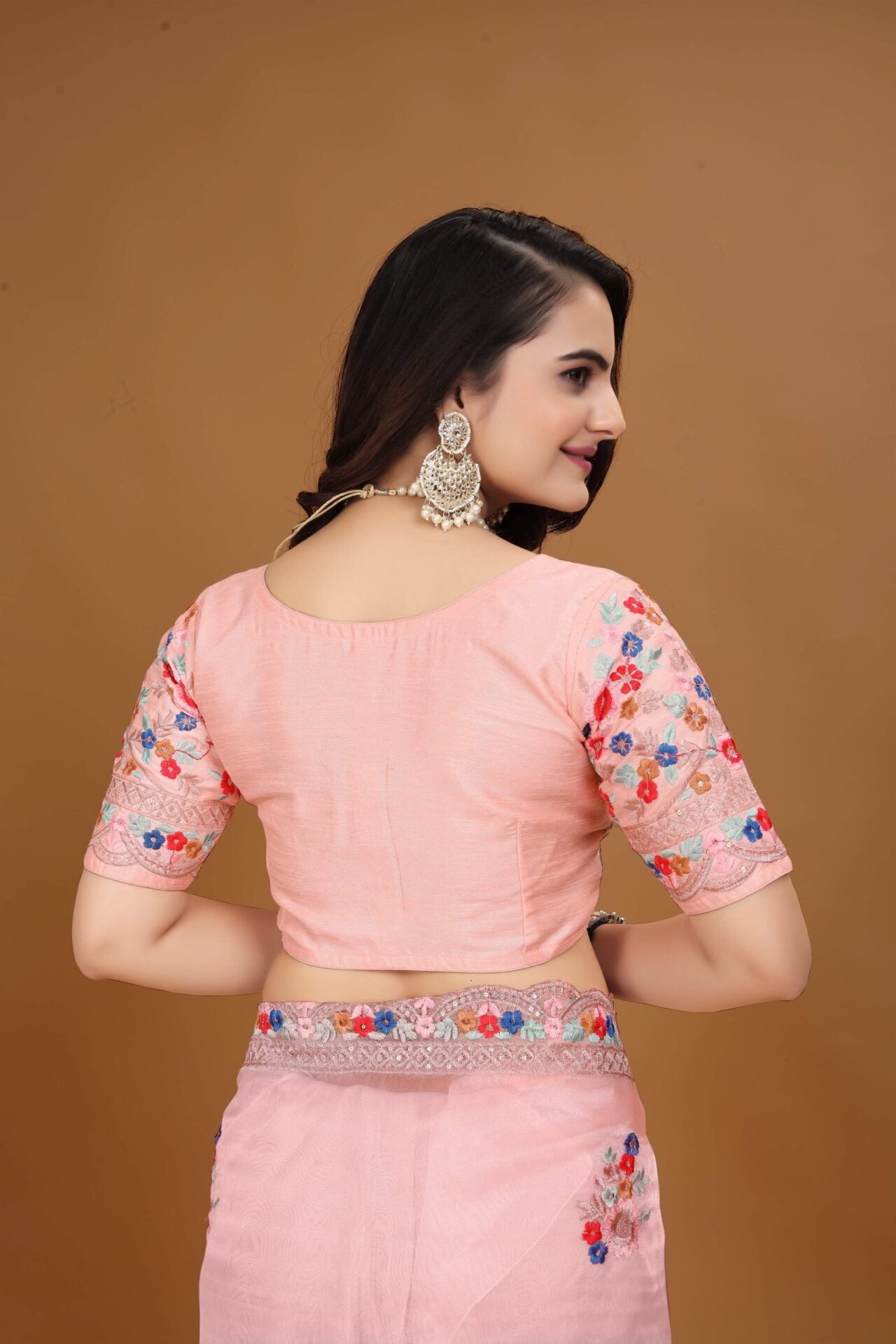 Peach Hand Embroidered Saree