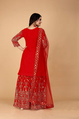 Red women punjabi sharara suit